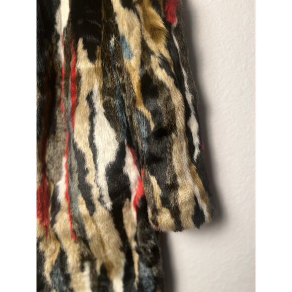 Zara Multicolor Faux Fur Coat XS Long Statement Jacket Plush Textured Outerwear - Picture 3 of 12